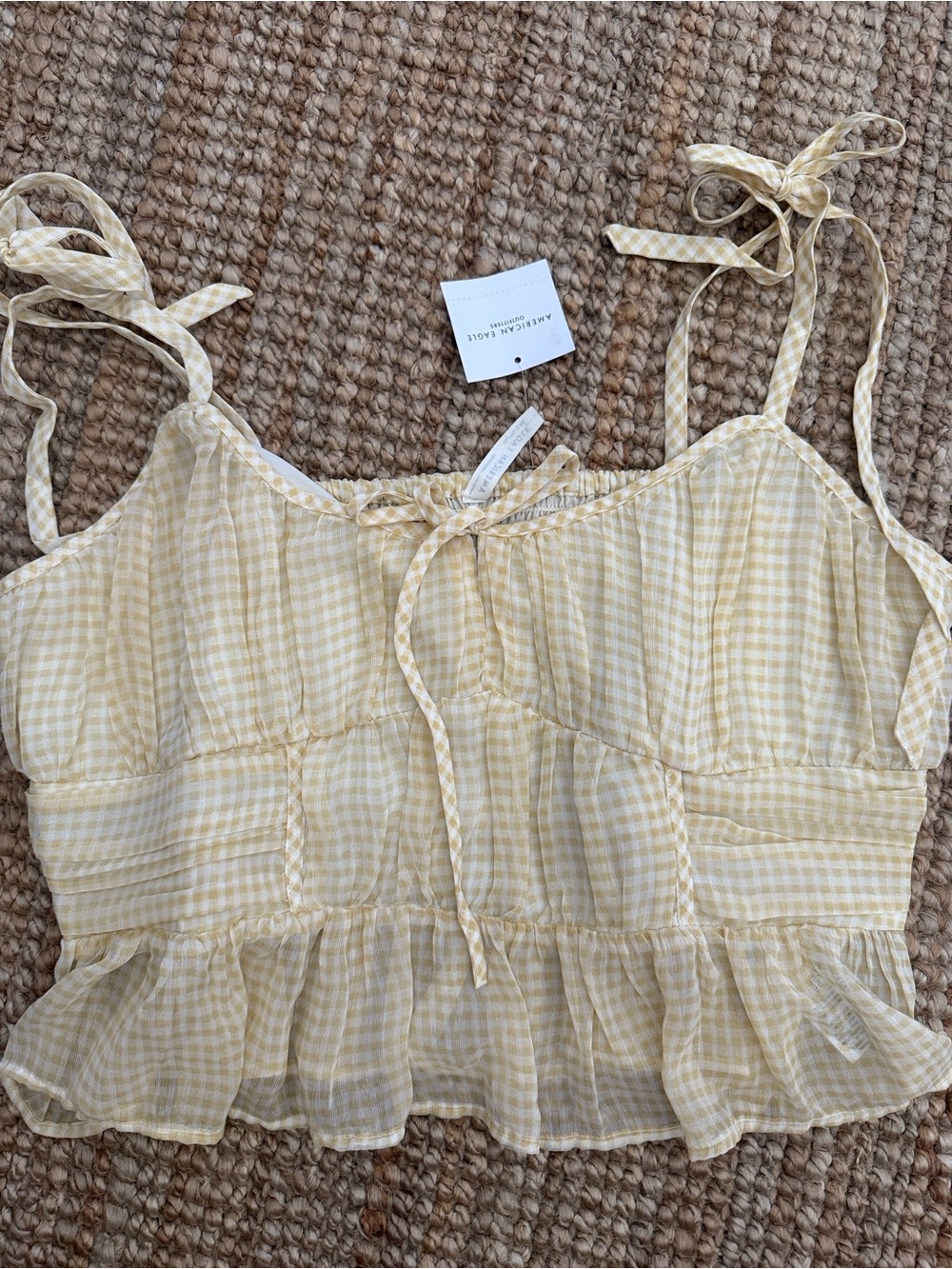 American Eagle Outfitters Yellow Gingham Tie-Shoulder Tank